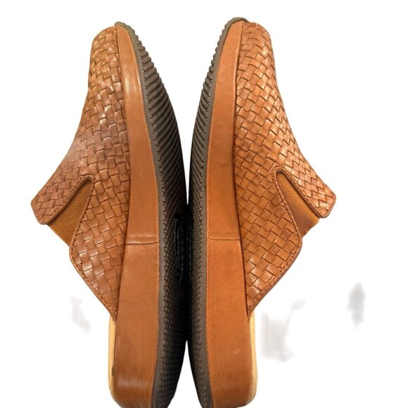 Clarks Leather Woven Clogs Brown Size 8M Leather Slip On Clog Mule Basketweave - Picture 5 of 7